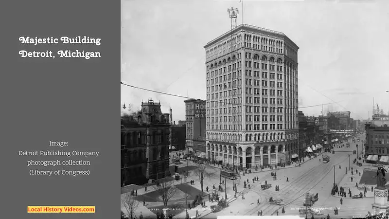 Old photo of the Majestic Building at 1001 Woodward Avenue in Downtown Detroit, Michigan