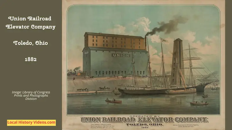 Old lithograph published in 1888, showing the Union Railroad Elevator Company at Toledo, Ohio