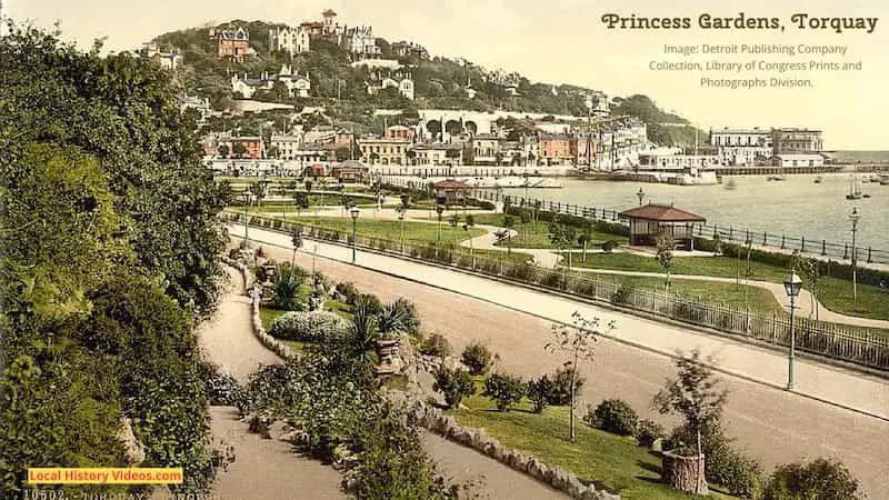 Old photo of the view of Princess Gardens Torquay, taken sometime between 1890 and 1905