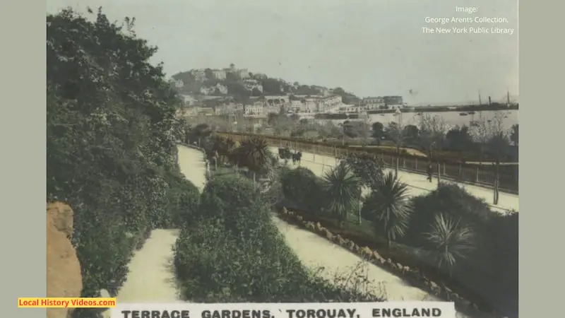 Old cigarette card photo ofthe Terrace Gardens at Torquay