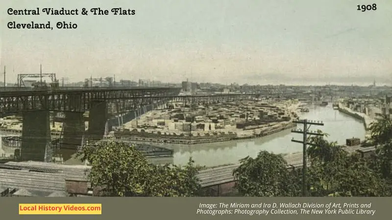 Old postcard of The Viaduct and Flats Cleveland Ohio, postmarked 1908