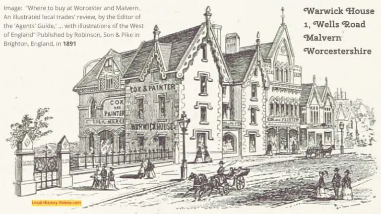 A book illustration of Warwick House at 1, Wells Road, Malvern, Worcestershire printed in 1891