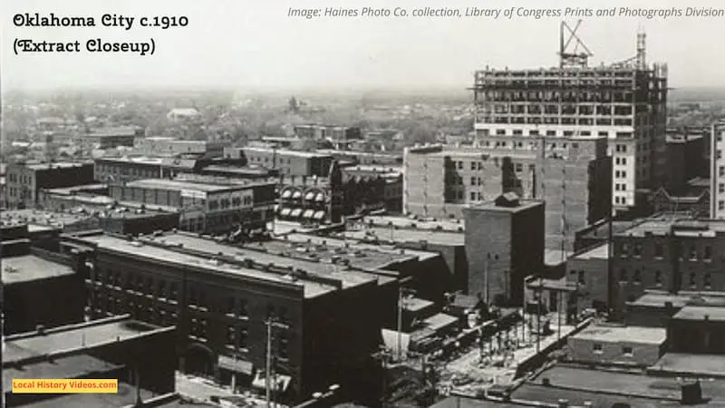 Closeup of part of an old panorama photo of Oklahoma City, taken around 1910