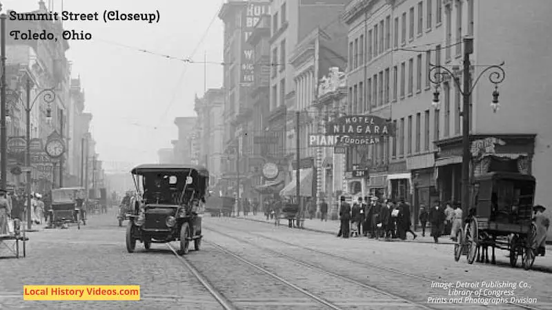 Closeup of an old photo of Summit Street in Toledo, Ohio, taken in the early years of the 20th century