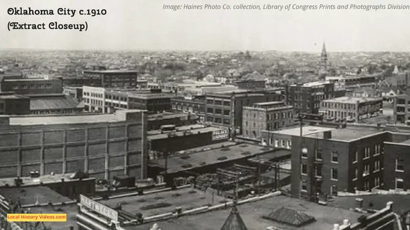 Closeup of part of an old panorama photo of Oklahoma City, taken around 1910