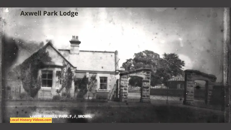 Old photo of Axwell Park Lodge, with gates to the estate