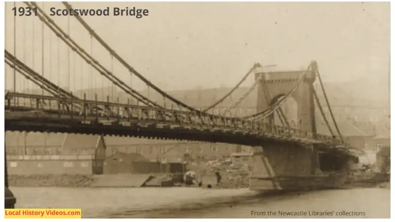 Closeup of an old photo of the Chain Bridge across the Tyne in 1931