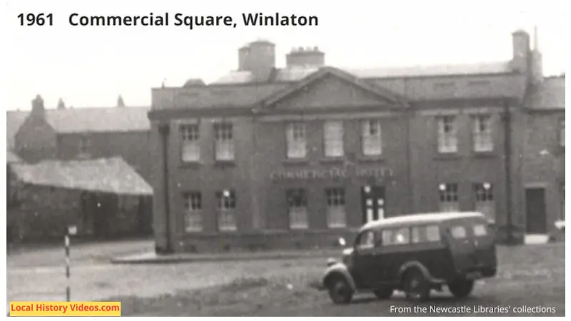 Closeup of an old photo of Commercial Square in Winlaton, taken in 1961