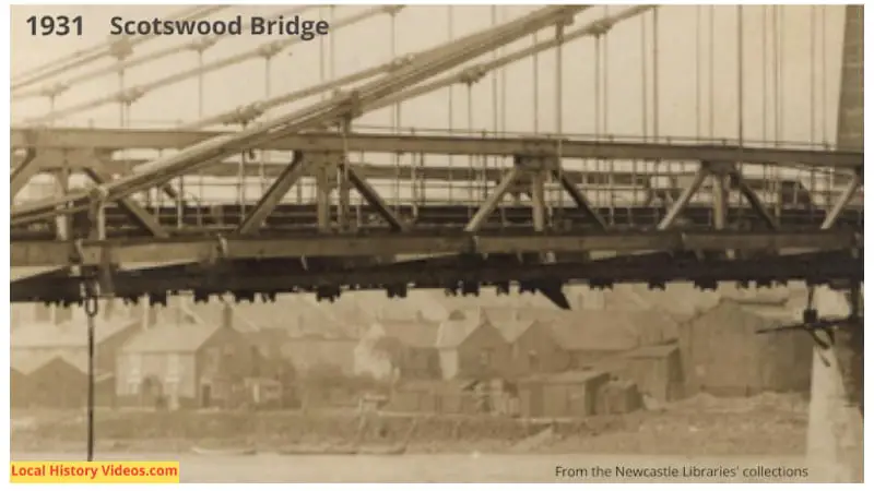 Closeup of an old photo of the Chain Bridge across the Tyne in 1931