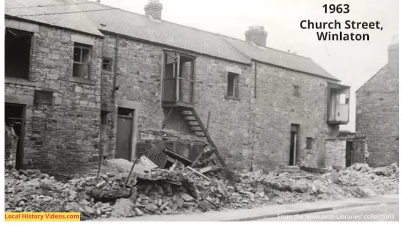 Old photo of houses being demolished in Winlaton, in 1963