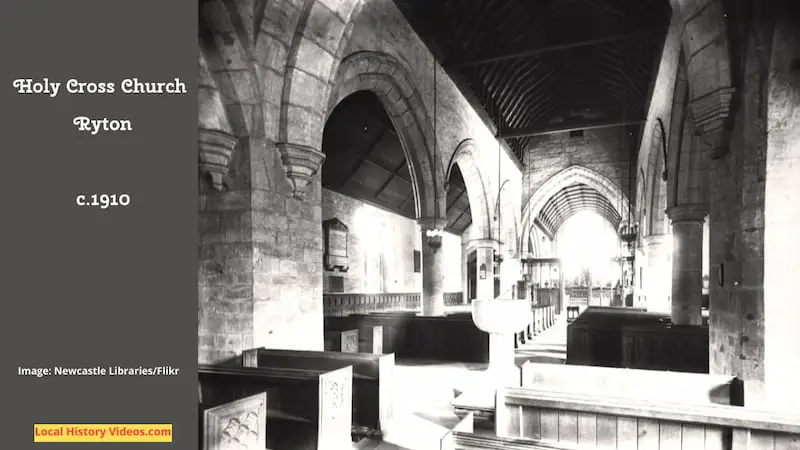 Old photo of the interior of Holy Cross Church in Ryton, taken around 1910