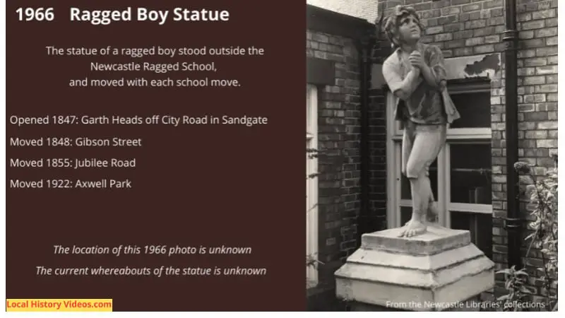 Old photo of the lost Ragged Boy statue,