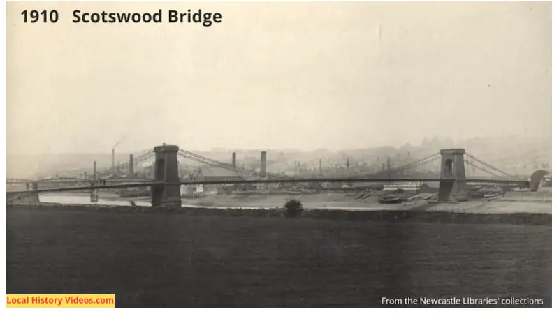 1910 photo of the old Scotswood Bridge, known locally as the Chain Bridge