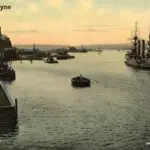 Old colourised photo of shipping on the River Tyne at Dunston, taken around 1890.