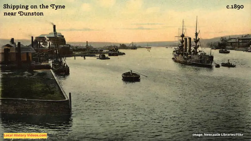 Old colourised photo of shipping on the River Tyne at Dunston, taken around 1890.