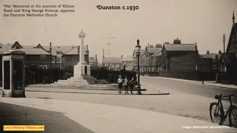 Old photo of the War Memorial in Dunston, taken around 1930