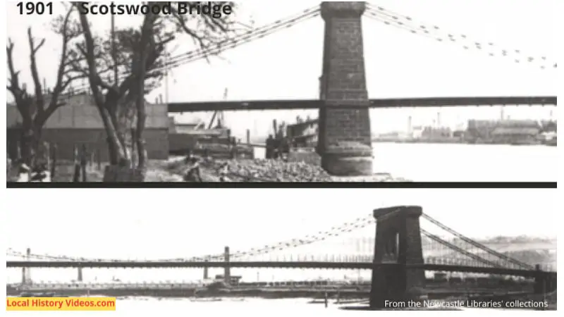 Closeups of a 1901 photo of the old Scotswood Bridge, known locally as the Chain Bridge