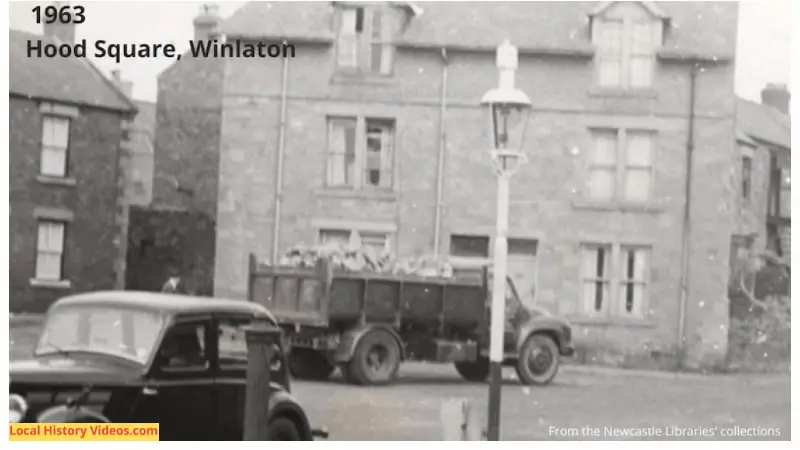 Closeup of an old photo of Hood Square, Winlaton, taken in 1963