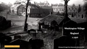 Closeup of an old photo of Washington Village in North East England, taken around 1910