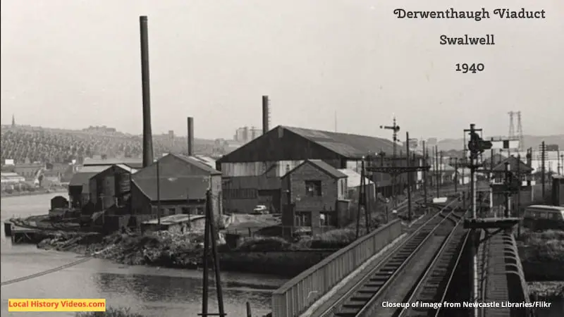 Closeup of an old photo of the Derwnthaugh Viaduct next to the River Tyne at Swalwell, taken in 1940