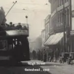 Closeup of an old photo of Gateshead's High Street in 1910