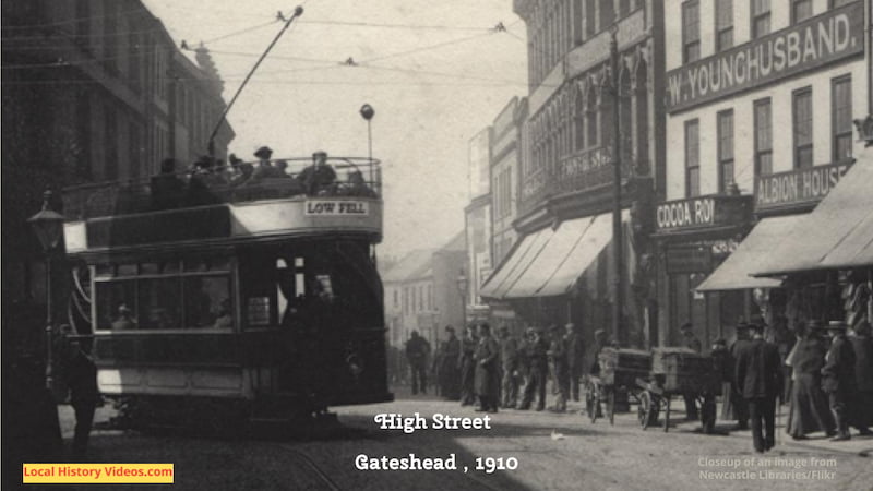 Closeup of an old photo of Gateshead's High Street in 1910