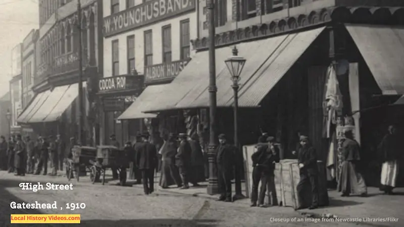 Closeup of an old photo of Gateshead's High Street in 1910