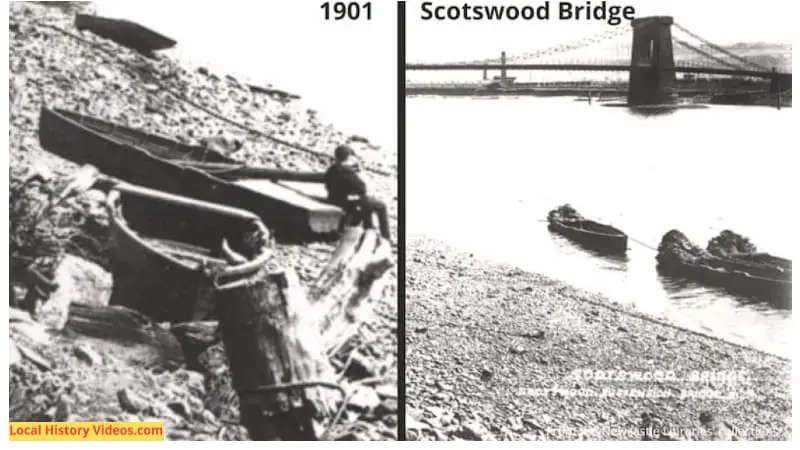 Closeups of a 1901 photo of the old Scotswood Bridge, known locally as the Chain Bridge