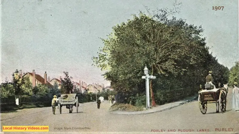 Old postcard of Foxley Lane and Plough Lane in Purley London 1907