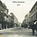 Old postcard of Wells Somerset from Market Place 1912