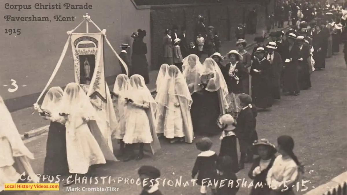 Old photo postcard of the Corpus Christi Parade Faversham Kent 1915