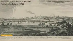 old picture of Prescot Lancashire now Merseyside published in 1744