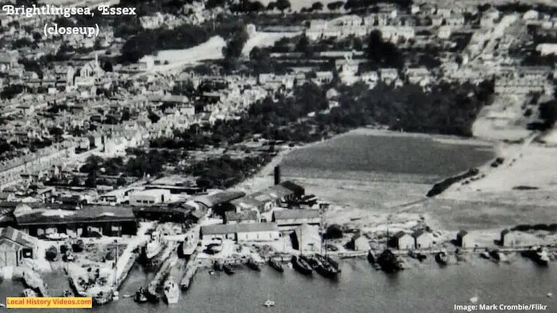 Closeup 2 of Old photo postcard aerial view of Brightlingsea Essex