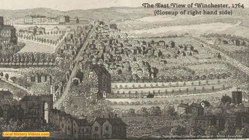 Closeup of Old picture of The East View of Winchester 1764