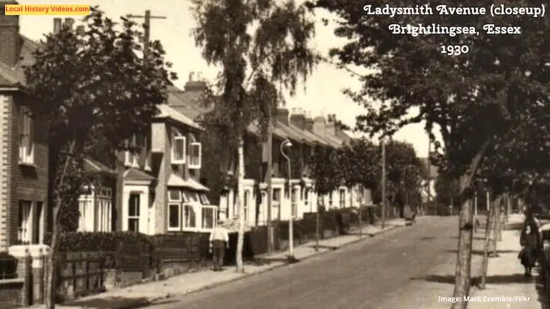 Closeup of Old photo postcard of Ladysmith Avenue Brightlingsea Essex 1930