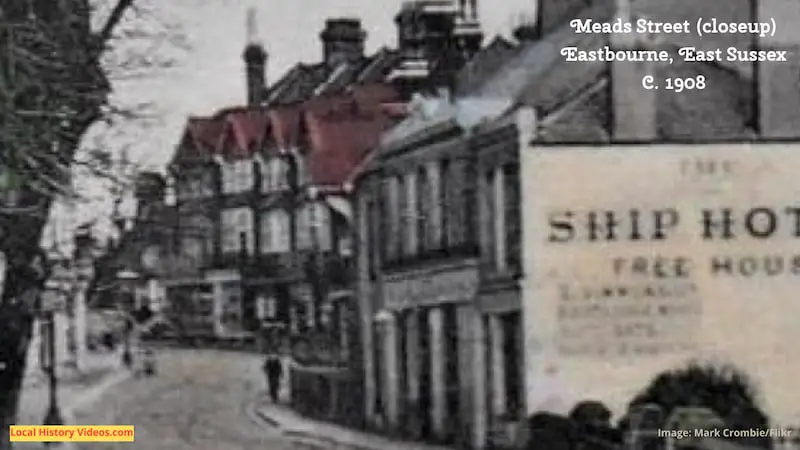 Closeup of Old photo postcard of Meads Street Eastbourne East Sussex England c1908