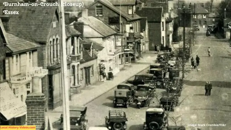 Closeup1 of Old photo postcard of High Street from above Burnham-on-Crouch Essex