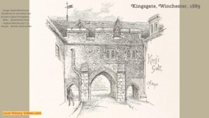Old book illustration of Kingsgate Winchester England 1889