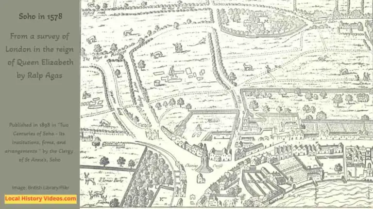 Old map of Soho London in 1578 including Charing Cross