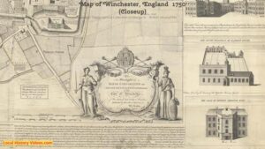 Closeup of an old map of of Winchester England 1750