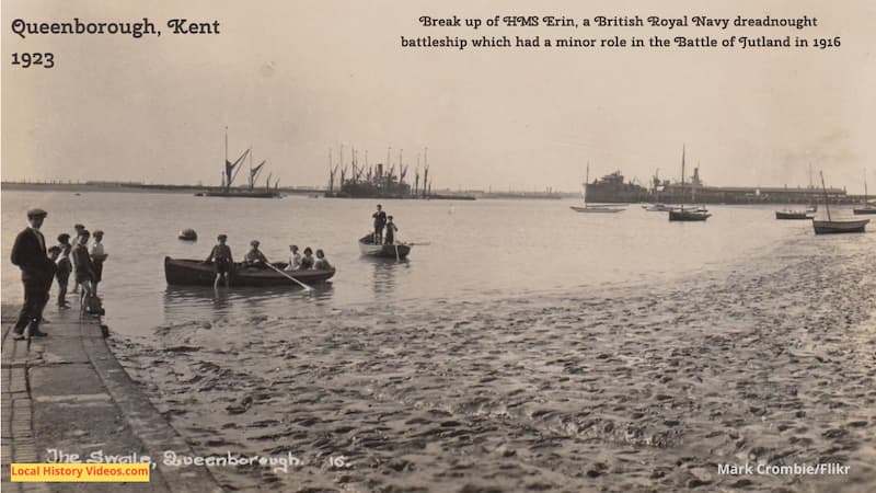 Old photo postcard of HMS Erin at Queenborough Swale Kent 1923