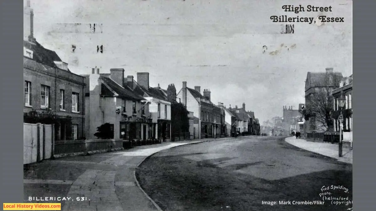 Old photo postcard of High Street at the curve Billericay Essex