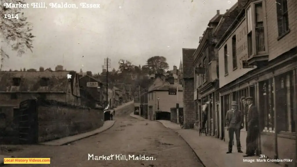 Old photo postcard of Market Hill Maldon Essex 1914