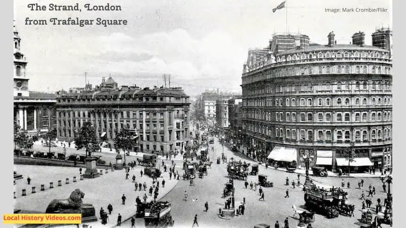 Old photo postcard of The Strand London from Trafalgar Square