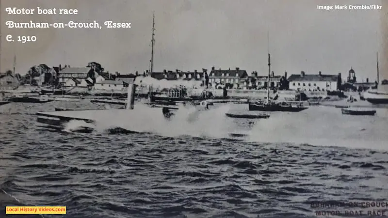 Old photo postcard of motor boat race at Burnham-on-Crouch Essex 1910