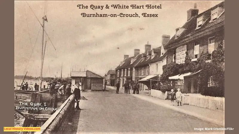 Old photo postcard of the Quay and White Hart Hotel at Burnham-on-Crouch Essex