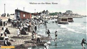 Old photo postcard of the beach at Walton-on-the-Naze Essex England