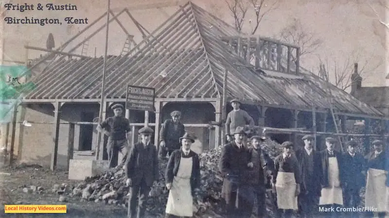 Old photo postcard of the staff at Fright & Austin Birchington Kent