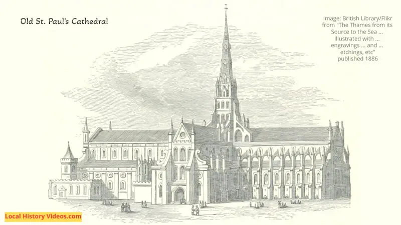 Old picture of Old St Pauls Cathedral London published 1886