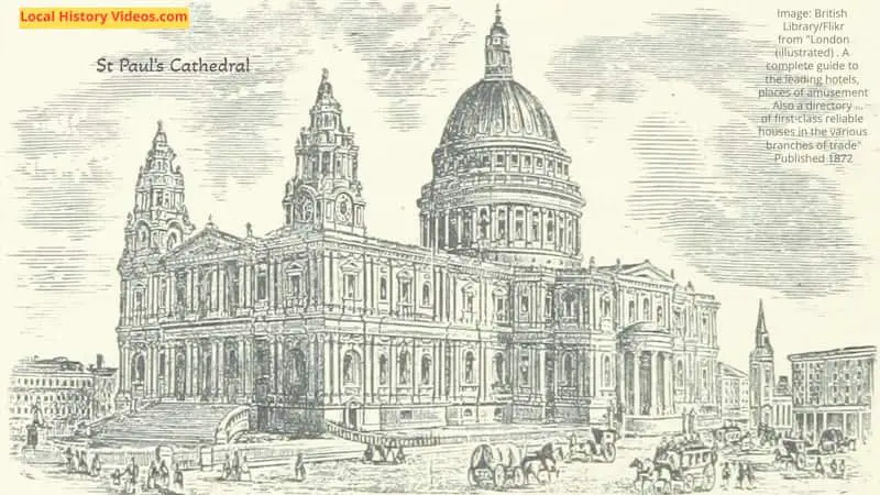 Old picture of St Pauls Cathedral London in a busy street published 1872